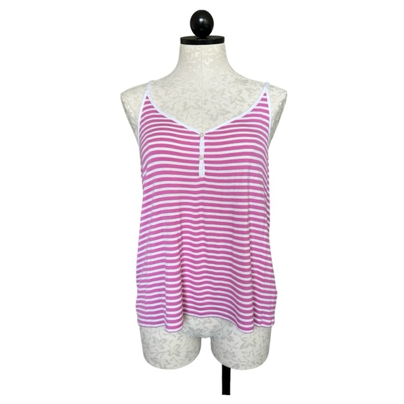 Aerie NEW Pajama Henley Tank Top Pink & White Stripes Racerback Size Large - Picture 3 of 15